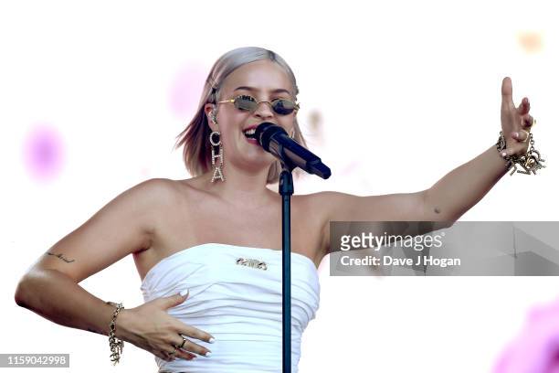 Anne-Marie performs on the Pyramid stage during day four of Glastonbury Festival at Worthy Farm, Pilton on June 29, 2019 in Glastonbury, England.