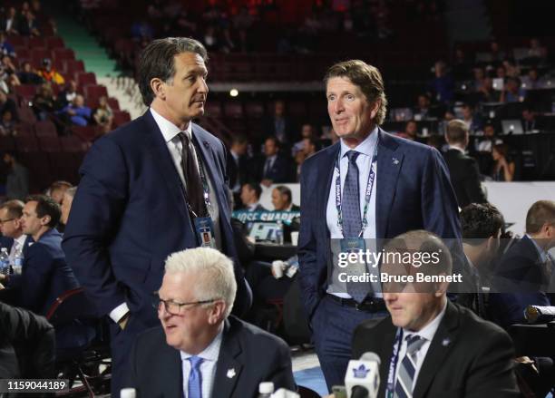 Brendan Shanahan and Mike Babcock attend the 2019 NHL Draft at the Rogers Arena on June 22, 2019 in Vancouver, Canada.