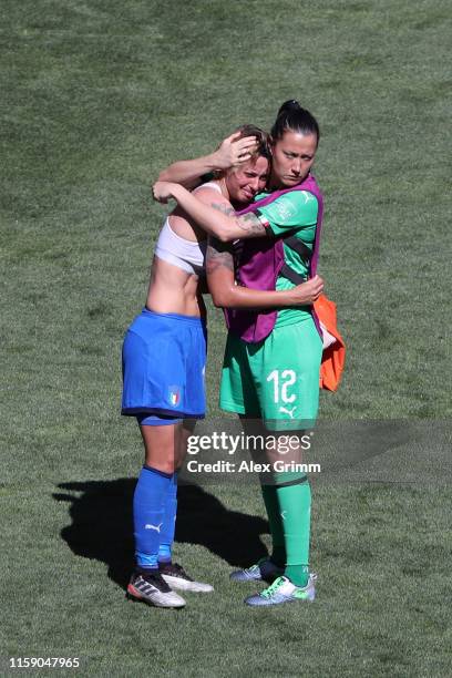 Valentina Giacinti and Chiara Marchitelli of Italy looks dejected in defeat after the 2019 FIFA Women's World Cup France Quarter Final match between...