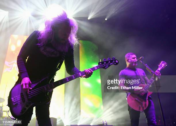 Singer/bassist Troy Sanders and guitarist Bill Kelliher of Mastodon perform at The Joint inside the Hard Rock Hotel & Casino on June 28, 2019 in Las...