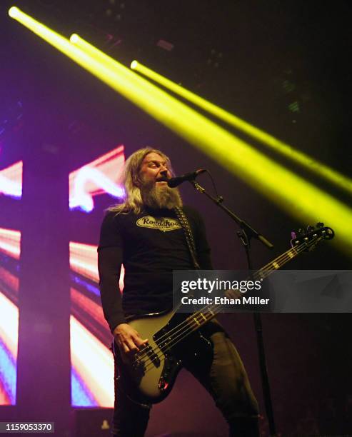 Singer/bassist Troy Sanders of Mastodon performs at The Joint inside the Hard Rock Hotel & Casino on June 28, 2019 in Las Vegas, Nevada.