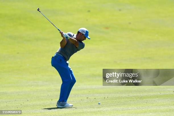 Sergio Garcia of Spain plays his 2nd shot on the 13th hole during day three of the Andalucia Valderrama Masters at Real Club Valderrama on June June...