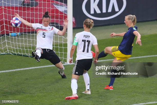 Stina Blackstenius of Sweden scores her team's second goal past Marina Hegering of Germany during the 2019 FIFA Women's World Cup France Quarter...