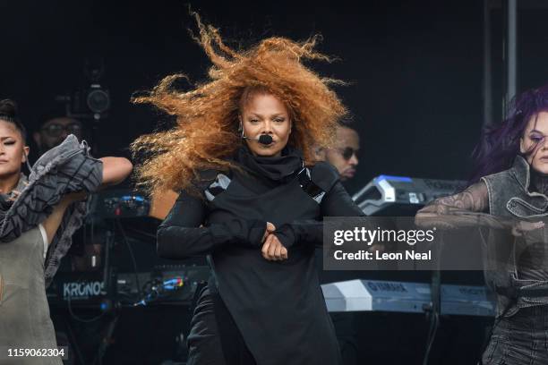 Janet Jackson performs on the Pyramid Stage on day four of Glastonbury Festival at Worthy Farm, Pilton on June 29, 2019 in Glastonbury, England....