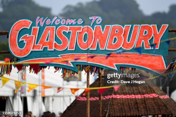 Glastonbury sign during day four of Glastonbury Festival at Worthy Farm, Pilton on June 29, 2019 in Glastonbury, England.