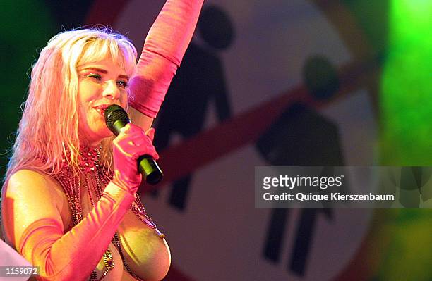 Former porn star and former member of the Italian parliament Chicholina performs at the Love City Sexy Festival July 24,2002 in Tel Aviv, Israel....