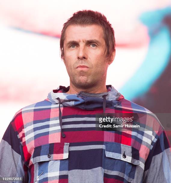 Liam Gallagher performs on the Pyramid Stage on day four of Glastonbury Festival at Worthy Farm, Pilton on June 29, 2019 in Glastonbury, England.