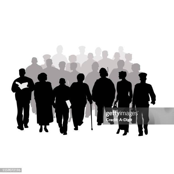 massive crowd - construction worker walking stock illustrations