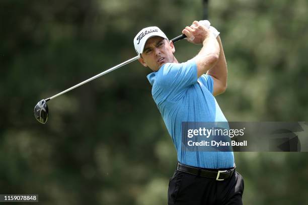 Charles Howell III plays his shot from the fourth tee during round three of the Rocket Mortgage Classic at the Detroit Country Club on June 29, 2019...