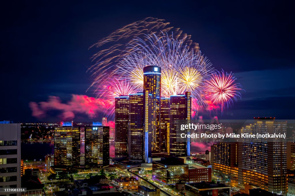 Colorful fireworks in Detroit