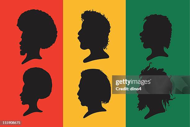 schwarzes haar silhouette set - afro stock-grafiken, -clipart, -cartoons und -symbole