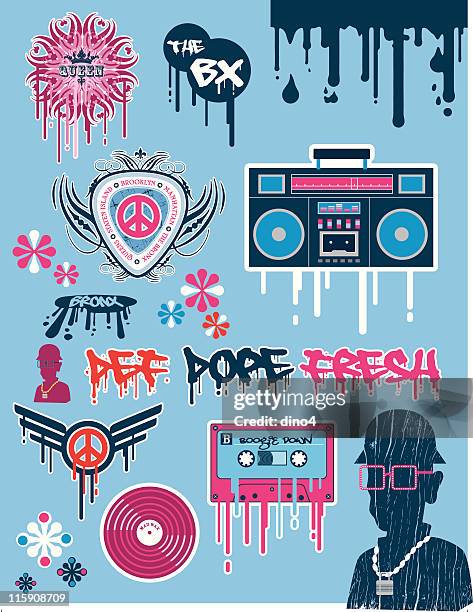 retro hiphop icons - 1980 music stock illustrations