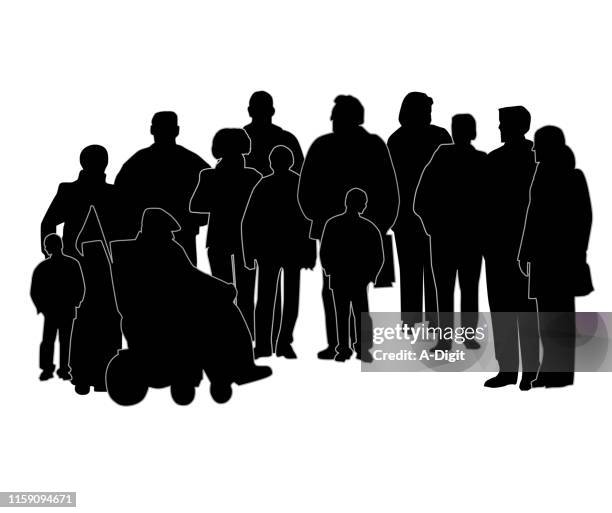 wheelchair crowd - family with young adults diversity stock illustrations