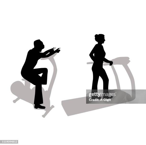 gym equipment - treadmill on white background stock illustrations