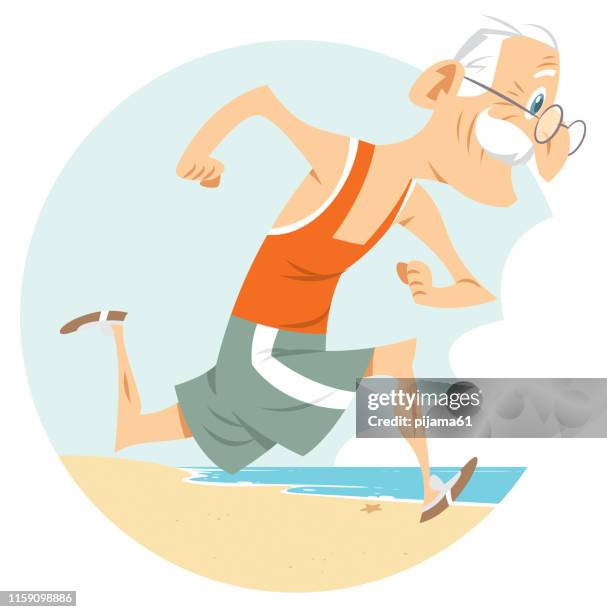 stockillustraties, clipart, cartoons en iconen met oude man joggen - aqua aerobics