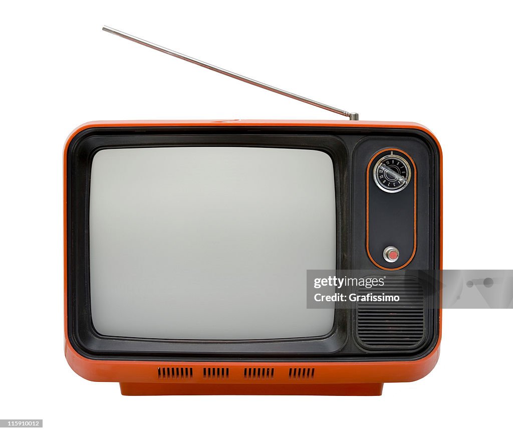 Front of an old orange TV