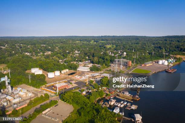 the aerial scenic view on the marina of port washington, long island, new york - port washington new york state stock pictures, royalty-free photos & images