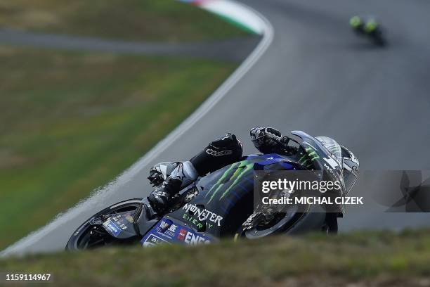 Monster Energy Yamaha' Spanish rider Maverick Vinales competes during the second practice session of the Moto GP Grand Prix of the Czech Republic in...