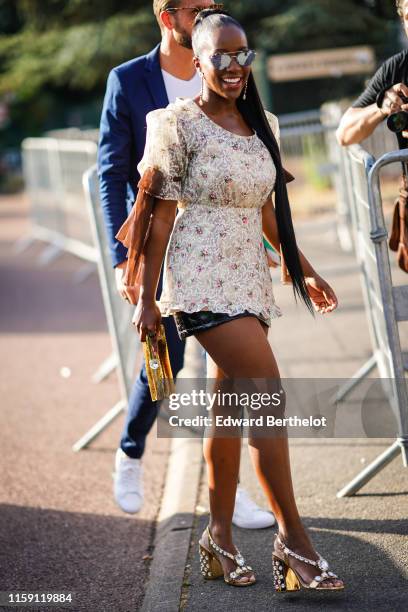 Aja Naomi King is seen, outside Miu Miu Club 2020, on June 29, 2019 in Paris, France.