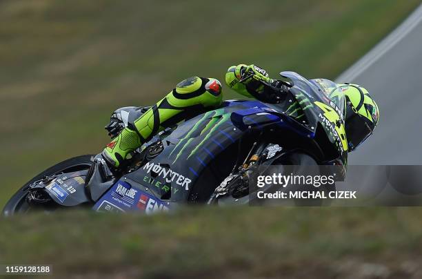 Monster Energy Yamaha's Italian rider Valentino Rossi competes during the second practice session of the Moto GP Grand Prix of the Czech Republic in...