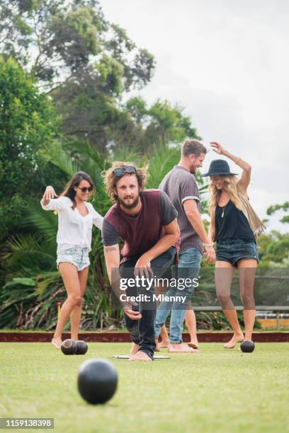 lawn bowling with friends in sydney summer australia - hipster australia stock pictures, royalty-free photos & images