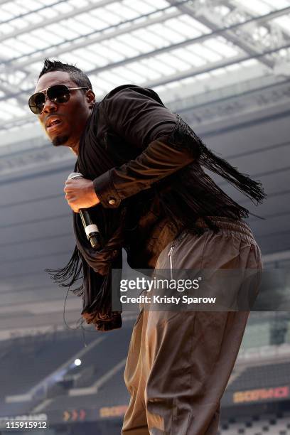 Jessy Matador performs on stage during the 'Nuit Africaine' concert at Stade de France on June 11, 2011 in Paris, France.