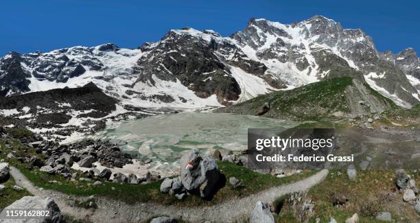 panorama view of lago delle locce on the monte rosa massif - monte rosa fotografías e imágenes de stock