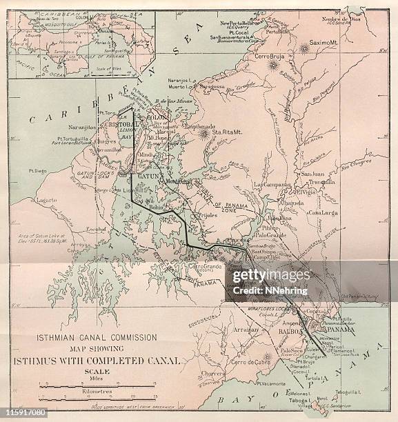 antique panama canal map - 1910 stock illustrations