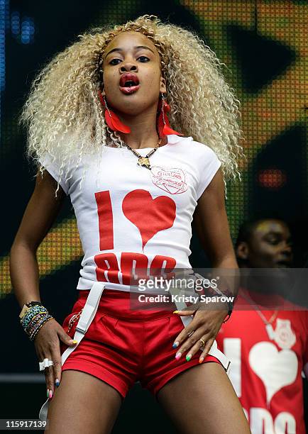Dancer performs with Jessy Matador on stage during the 'Nuit Africaine' concert at Stade de France on June 11, 2011 in Paris, France.