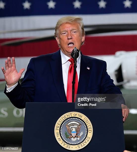 President Donald Trump speaks to U.S. Troops at the Osan Airbase on June 20, 2019 in Pyeongtaek, South Korea. U.S. President Donald Trump and North...