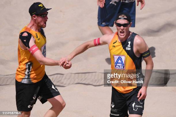 Philipp Arne Bergmann and Yannick Harms of Germany reacts during day three between the match Michal Bryl and Grzegorz Fijalek of Poland and Philipp...