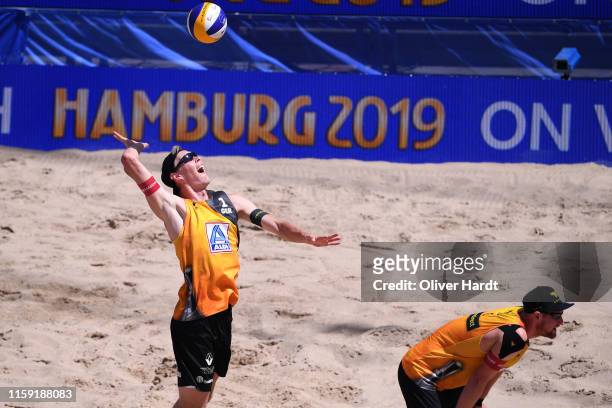 Philipp Arne Bergmann of Germany serves the ball during day three between the match Michal Bryl and Grzegorz Fijalek of Poland and Philipp Arne...