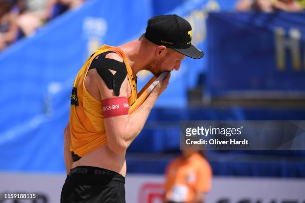 Yannick Harms of Germany looks dejected during day three between the match Michal Bryl and Grzegorz Fijalek of Poland and Philipp Arne Bergmann and...