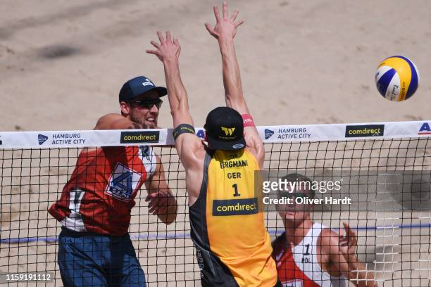 Grzegorz Fijalek of Poland spike the ball during the match againsts Philipp Arne Bergmann of Germany during day three between the match Michal Bryl...