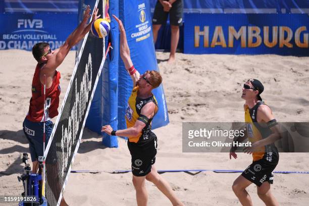 Michal Bryl of Poland blocks the ball during the match against Yannick Harms of Germany during day three between the match Michal Bryl and Grzegorz...