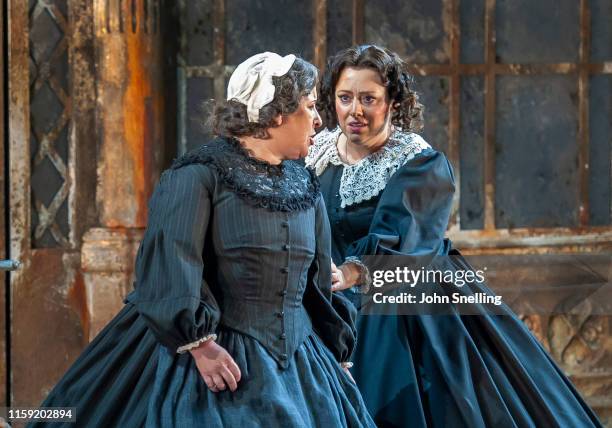 Sophie Bevan as The Governess performs on stage during the dress rehearsal of Benjamin Britten's "Turn of the Screw" at Garsington Opera at Wormsley...