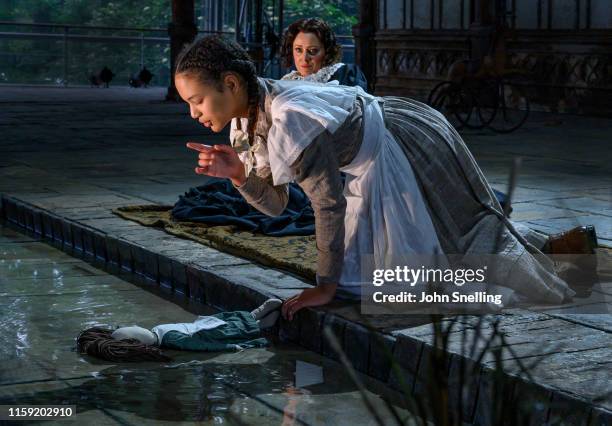 Sophie Bevan as The Governess and Adrianna Forbes-Dorant as Flors perform on stage during the dress rehearsal of Benjamin Britten's "Turn of the...