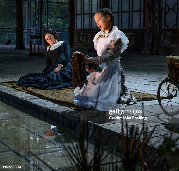 Sophie Bevan as The Governess and Adrianna Forbes-Dorant as Flors perform on stage during the dress rehearsal of Benjamin Britten's "Turn of the...