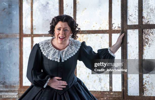 Sophie Bevan as The Governess performs on stage during the dress rehearsal of Benjamin Britten's "Turn of the Screw" at Garsington Opera at Wormsley...