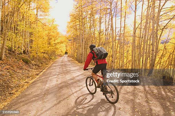 mountain biker in aspens - aspen colorado stock pictures, royalty-free photos & images