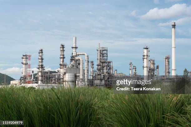 industrial view oil refinery and oil tanks plant during at twilight - oil refinery stock pictures, royalty-free photos & images