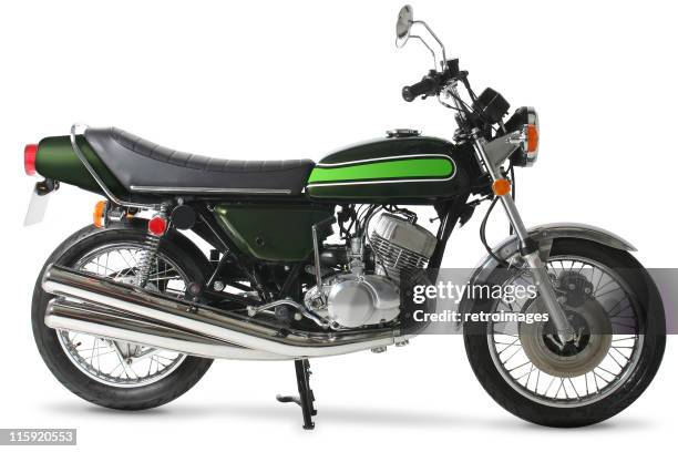 classic retro 1970s japanese motorcycle in studio - kawasaki stock pictures, royalty-free photos & images