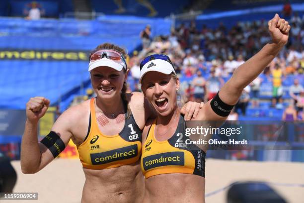 Karla Borger and Julia Sude of Germany celebrate after the match during day three between the match Karla Borger and Julia Sude of Germany and Swan...