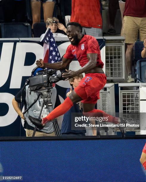 Jozy Altidore of the United States celebrates his goal during a 2019 CONCACAF Gold Cup group D match between United States and Panama at Children's...
