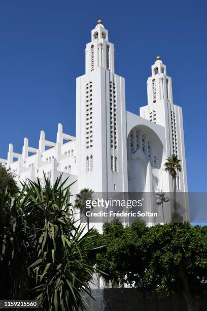 Sacre Coeur Cathedral, Art deco building and ancient french quarter in Casablanca on June 22, 2019 in Casablanca, Morocco.