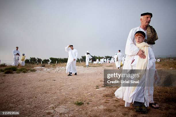 Members of the Ancient Samaritan community make a pilgrimage to Mount Gerizim to mark the holy day of Shavuot, on June 12, 2011 in Nablus, West Bank....