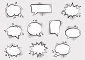 Set of empty comic speech bubbles different shapes with halftone shadows and stars. Comic sound effects in pop art style. Vector illustration