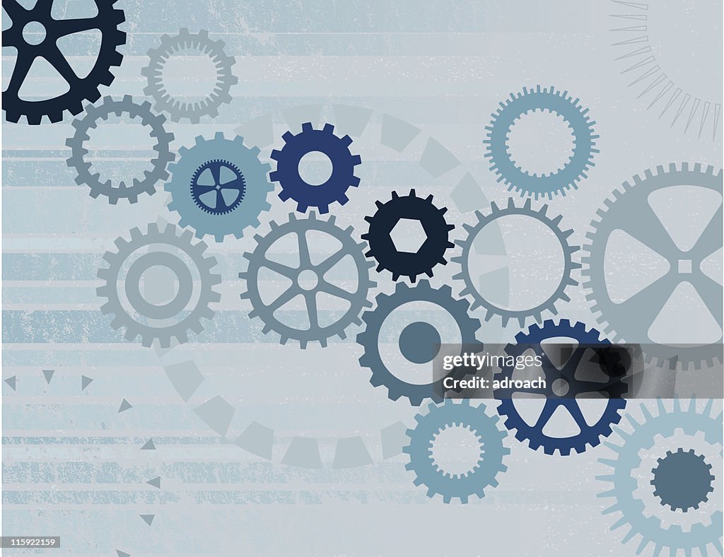Blue Cogs Pattern Various Blue Cogs On A Grunge Background High-Res Vector Graphic ...