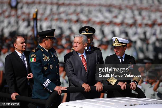 General Luis Cresencio Sandoval, Defense Minister of Mexico, Andres Manuel Lopez Obrador, President of Mexico and Admiral Jose Rafael Ojeda, Navy...