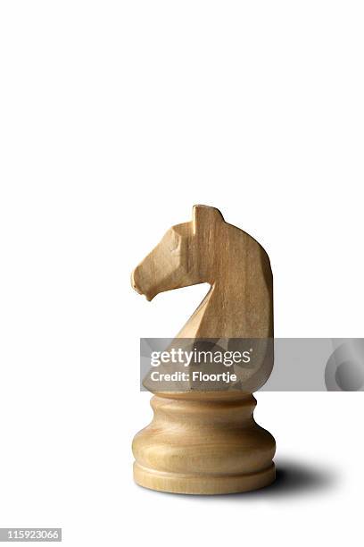 chess: knight (white) isolated on white background - chess piece stock pictures, royalty-free photos & images